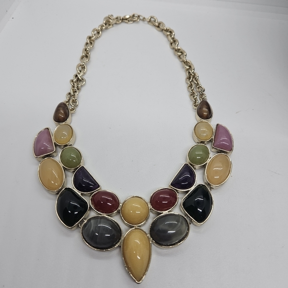 LOFT multicolor bib necklace gold tone